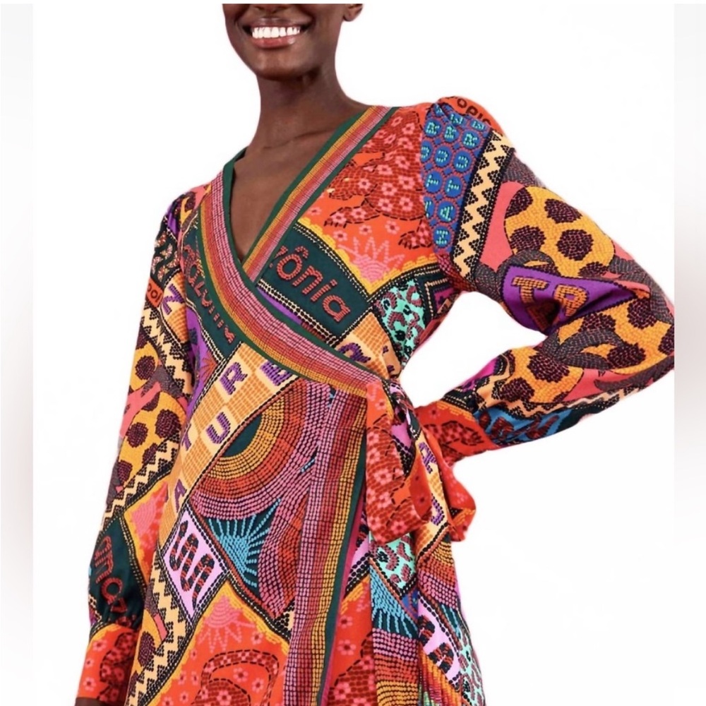 Farm Rio Colorful Patchwork Wrap Dress
